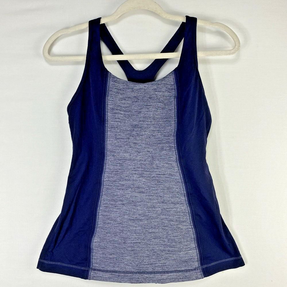 Lululemon Racerback Tank Size 8 Long Heather Navy Blue Womens Yoga Gym Training